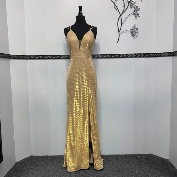 green emerald velvet dress Plus V-Neck Fit-And-Flare Dress, Gold Signature main image 1